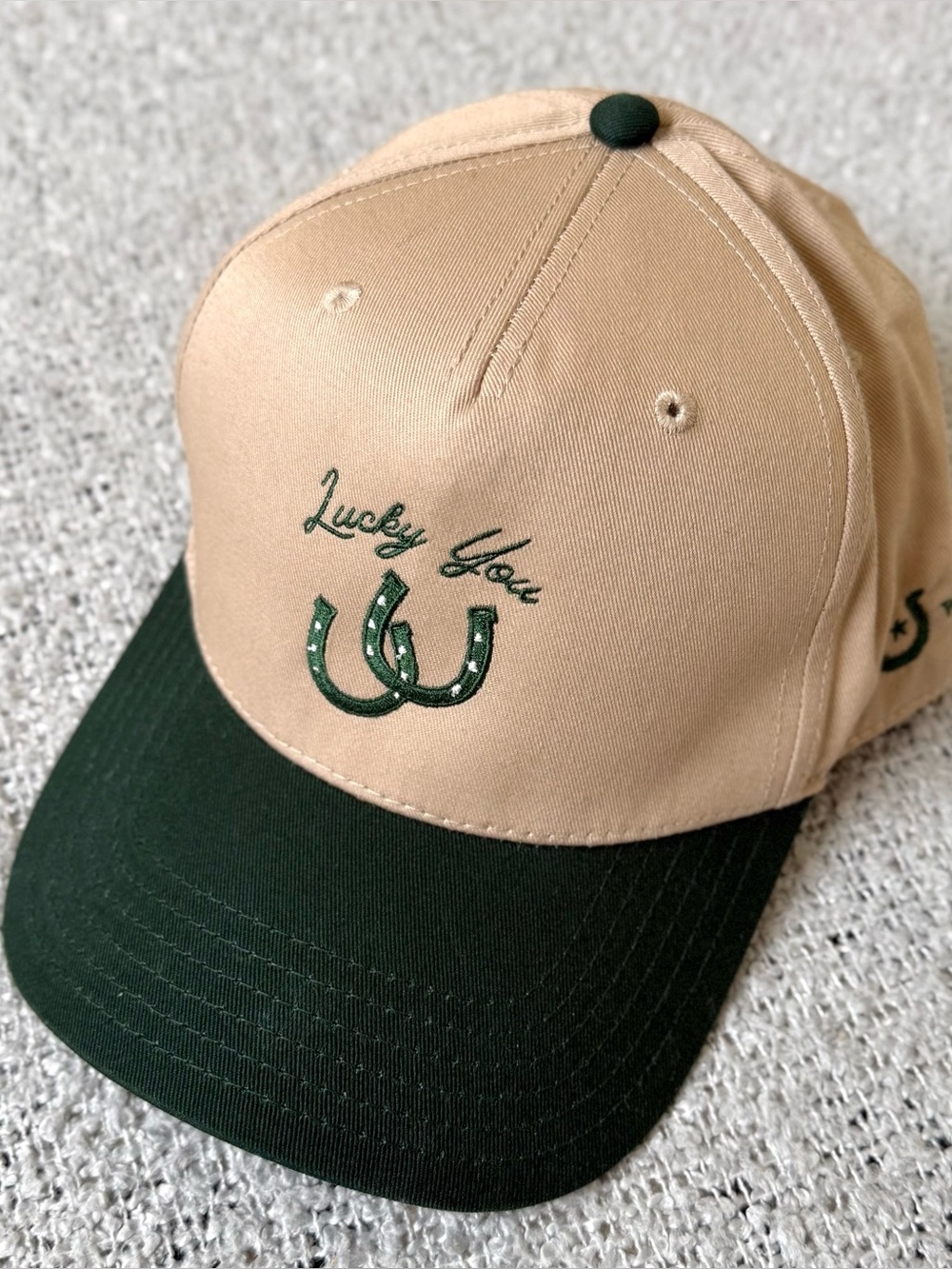 Lucky You Horseshoe Cap Beige and Forest Green One Size Baseball Cap